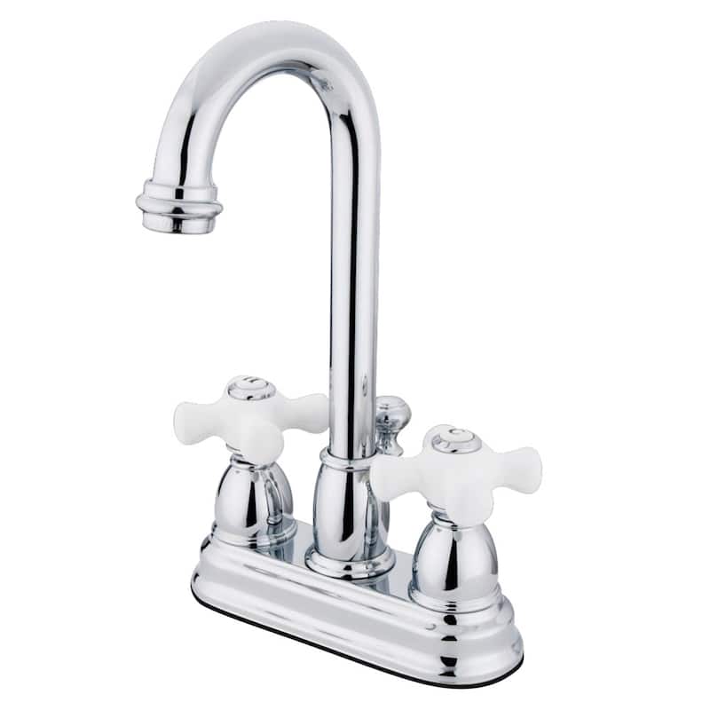 Kingston Brass Chrome High Arc Bathroom Faucet - White Cross Handles