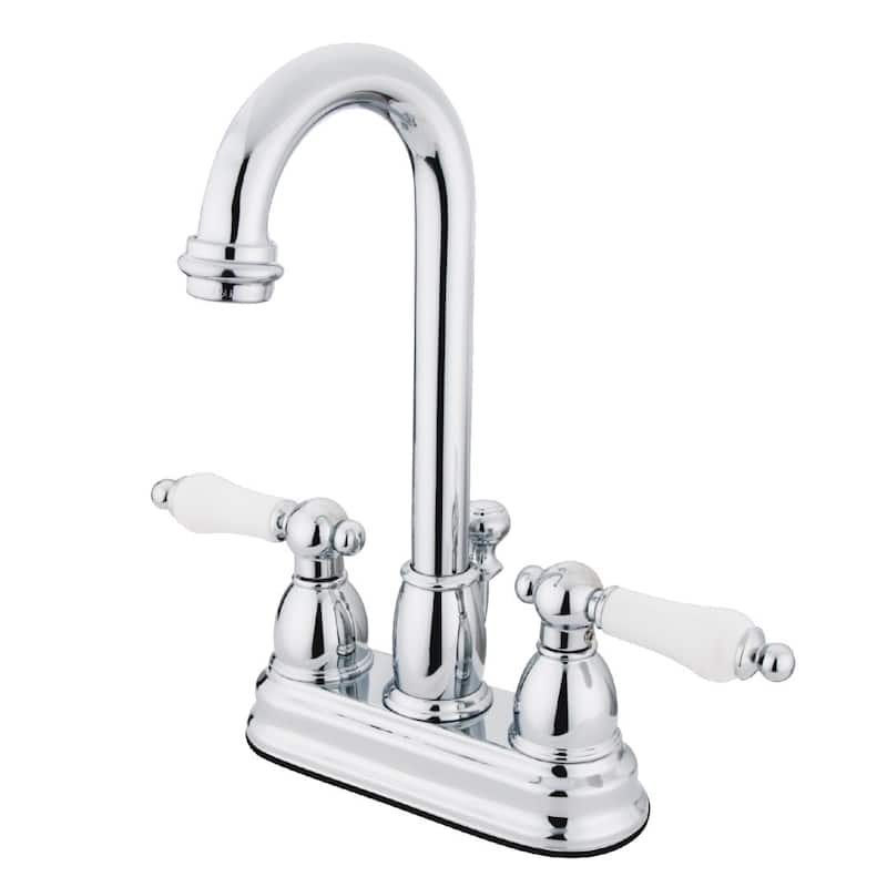 Kingston Brass Chrome High Arc Bathroom Faucet - White Lever Handles