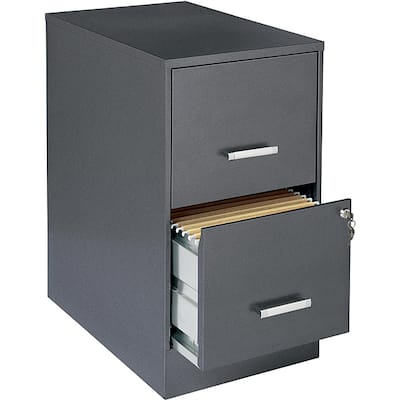 Space Solutions 22" Deep 2-Drawer Metal File Cabinet, Metallic Charcoal