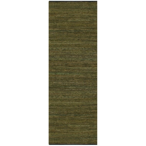Hand woven Matador Green Leather Rug (2'6 x 12) St Croix Trading Runner Rugs