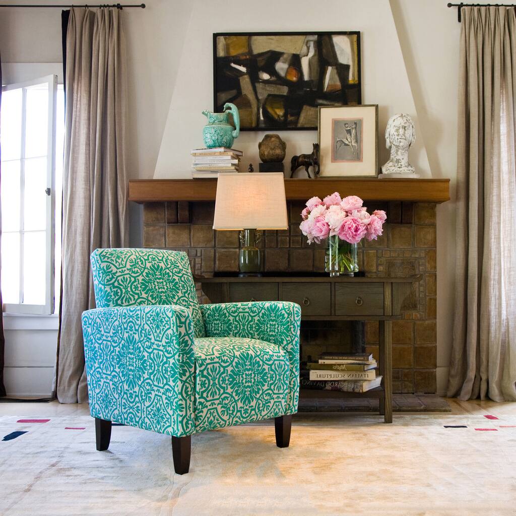 Handy Living Sutton Modern Damask Turquoise Blue Arm Chair - White