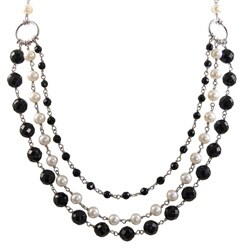 Shop Pearls For You Black and White 3-strand Freshwater Pearl Necklace ...