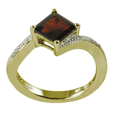 Gems For You 14k Yellow Gold over Silver Garnet Ring-Size 7 - Red