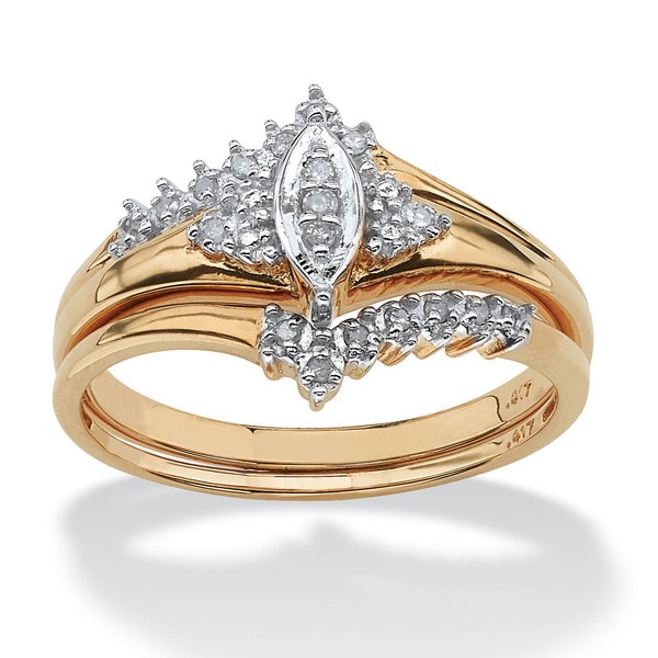 PalmBeach 10k Gold 1/10ct TDW Marquise 2 Piece Diamond Ring Set (G H