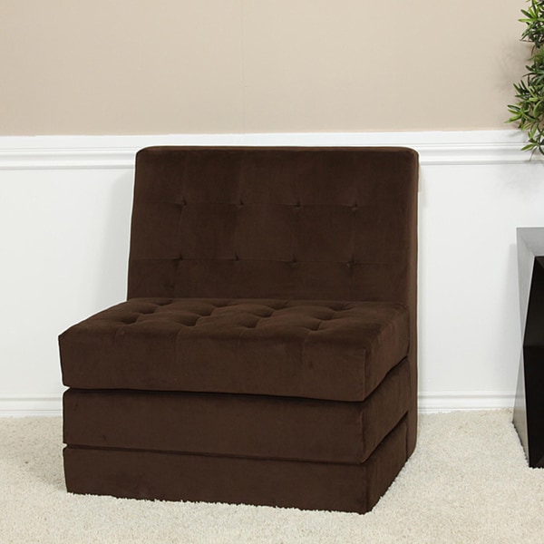 Brown Fold-out Microfiber Chair Sleeper Bed - Overstock - 5865398