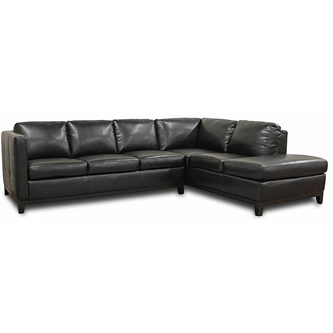Rohn Black Bonded Leather Modern Sectional Sofa