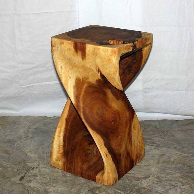 Handmade 12 Inches Square x 20-inch Monkey Pod Wood Twist Oak Oil End Table (Thailand)