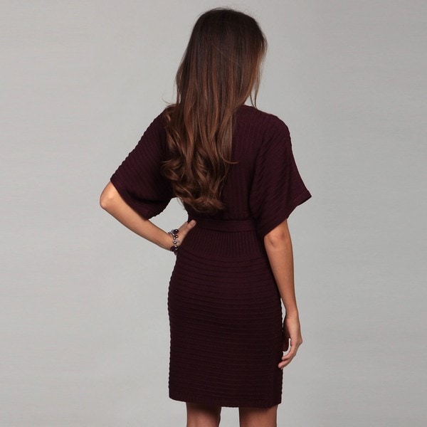 London Times Women's Aubergine Sweater Dress London Times Casual Dresses