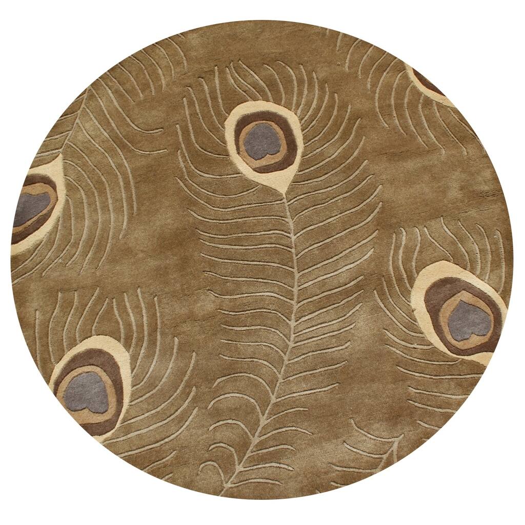 Alliyah Handmade Brown Peacock Wool Rug - 6' x 6' Round