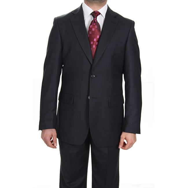 Ferrecci Ferrecci Mens Navy Checkered Two button Suit Navy Size 42R