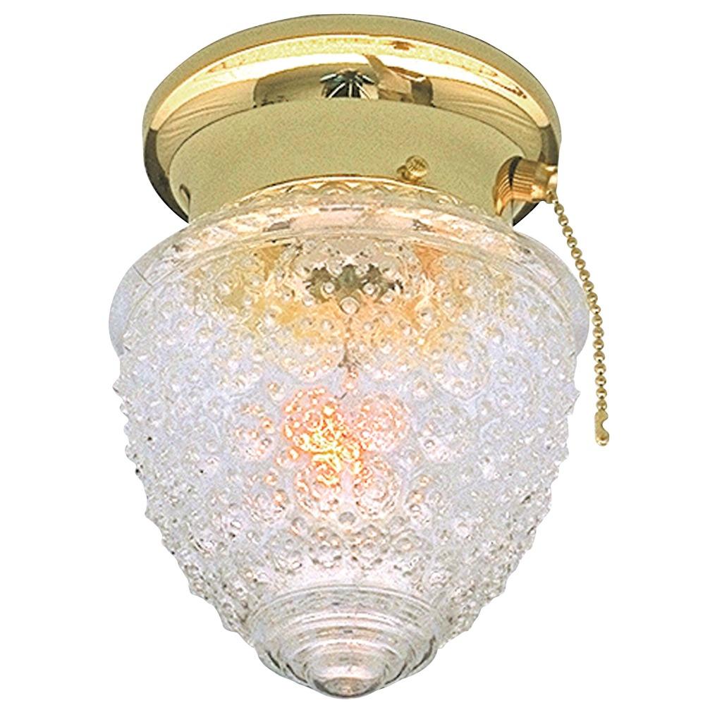 Transitional Polished Brass One light Flush Sconce With Pull chain Switch