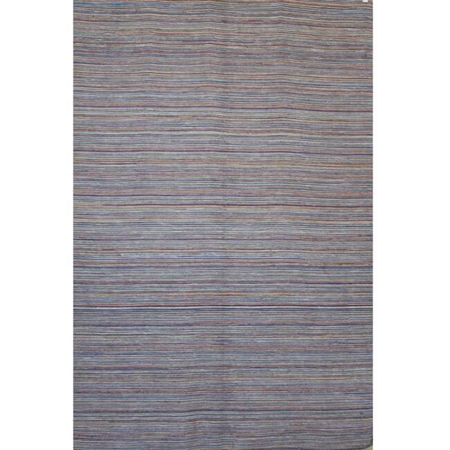 Hand-knotted Mediterranean Blue Stripe Wool Rug (8' x 10') - 8' x 10'/Surplus