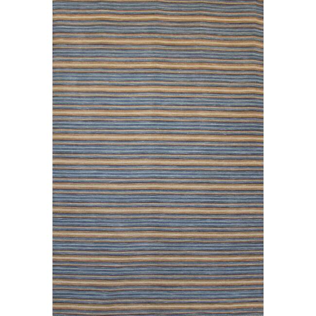 Hand-knotted Mediterranean Blue Stripe Wool Rug (6' x 9') - 6' x 9'/Surplus