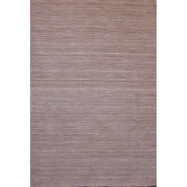 Hand-Knotted Mediterranean Brown Stripe Transitional Wool Rug (8' x 10') - 8' x 10'/Surplus