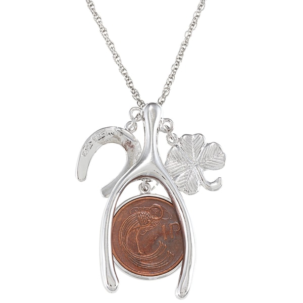 American Coin Treasures Lucky Irish Penny Wish Bone Necklace. Opens flyout.