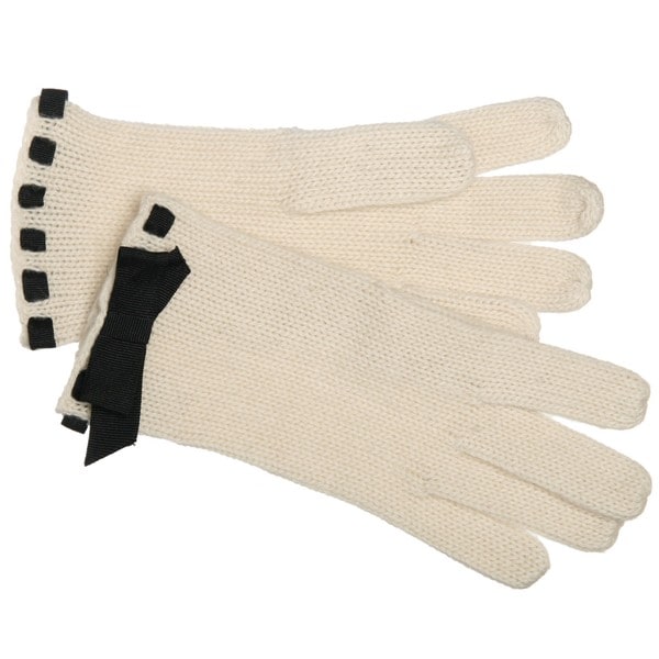 Portolano Womens Ivory/ Black Cashmere Bow Gloves   13585021