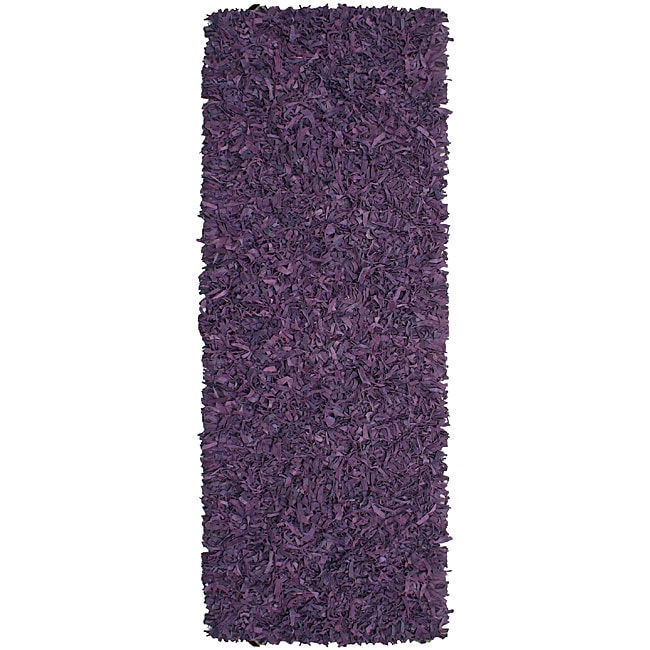 Pelle Hand tied Purple Leather Shag Rug (26 X 12)