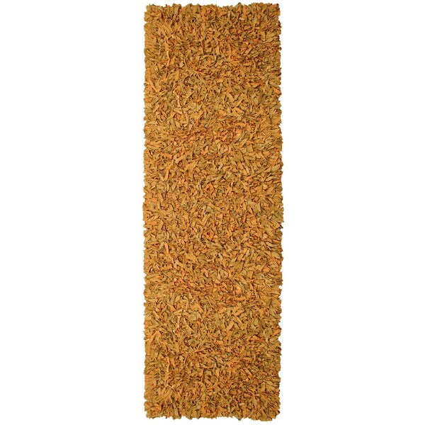 Hand-tied Pelle Gold Leather Shag Rug (2'6 x 8') - 2'6" x 8'