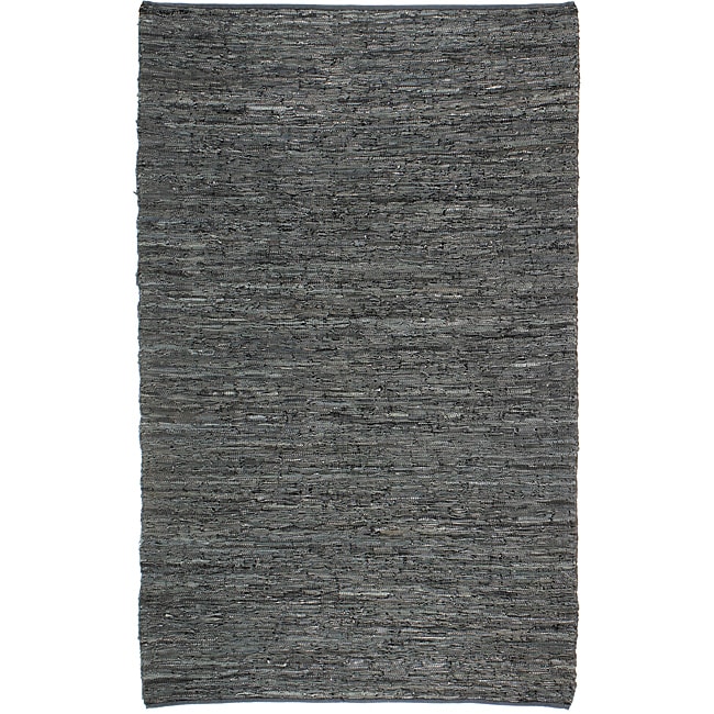 Hand woven Matador Black Leather Rug (9 X 12)