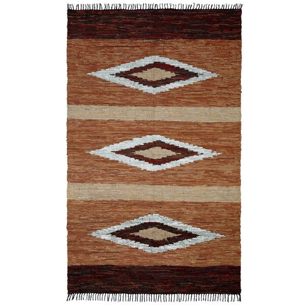 Hand woven Matador Diamonds Brown Leather Rug (9 x 12)   13585065