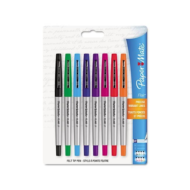 Papermate Flair Porous Point Stick Assorted Color Free-flowing Liquid Pens (Pack of 8)