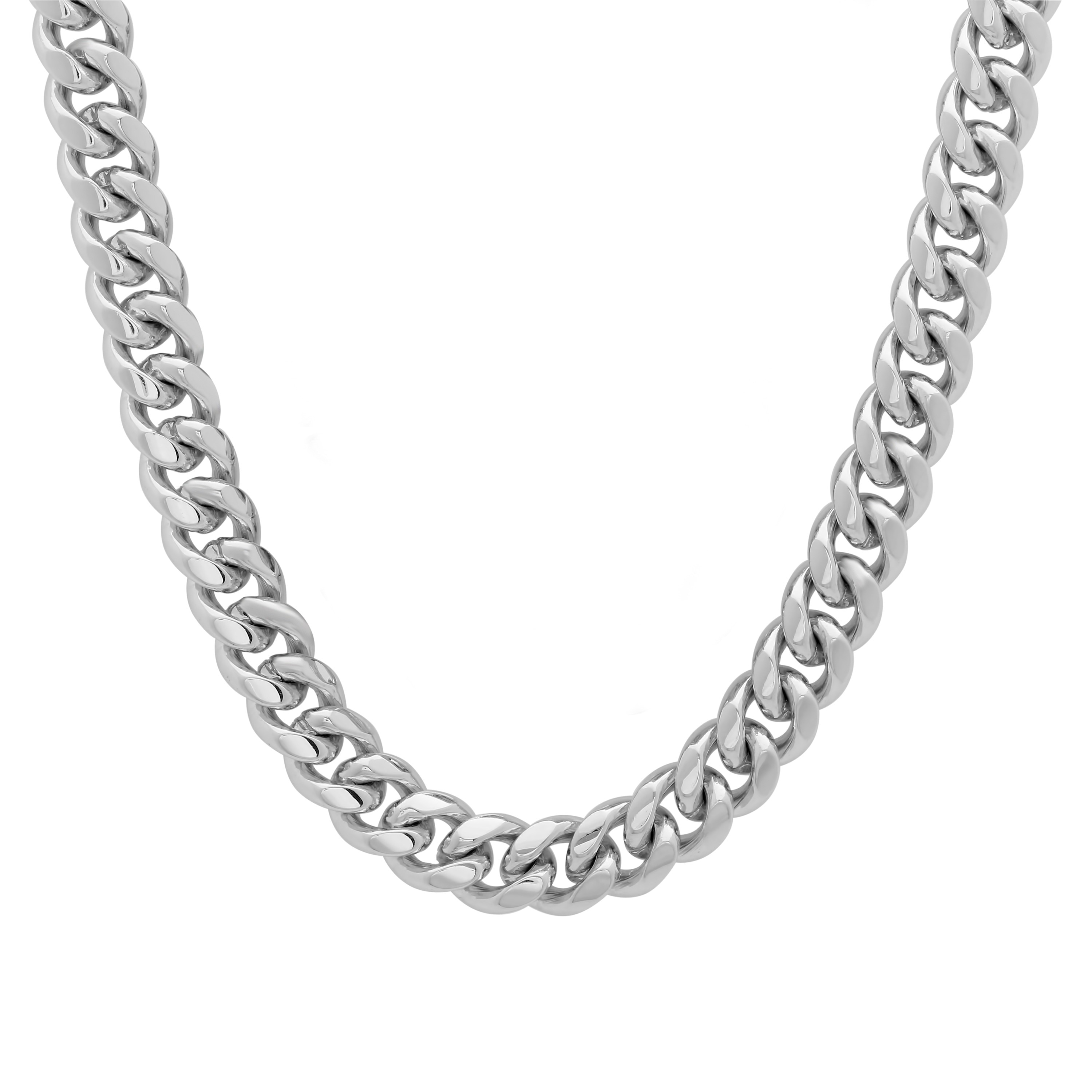 Rhodium Plated Silver Cuban Link Chain Necklace