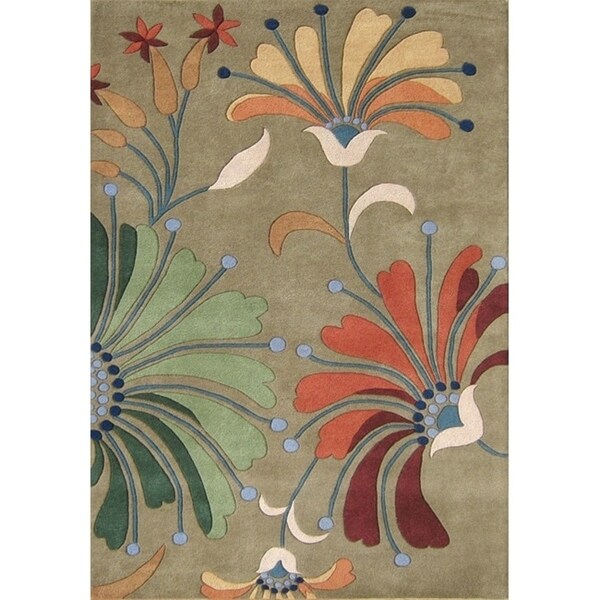 Alliyah Handmade Khakhi Green, Rust, Burgundy, Tan, Beige, Frosty Spurce, and Hunter Green New Zealand Blend Wool Rug - 5' x 8'