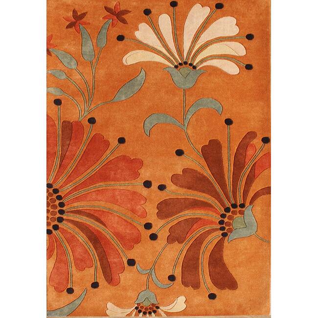 Alliyah Handmade Rust, Orange Rust, Burgundy, and Green Spruce New Zealand Blend Wool Rug - 8' x 10'