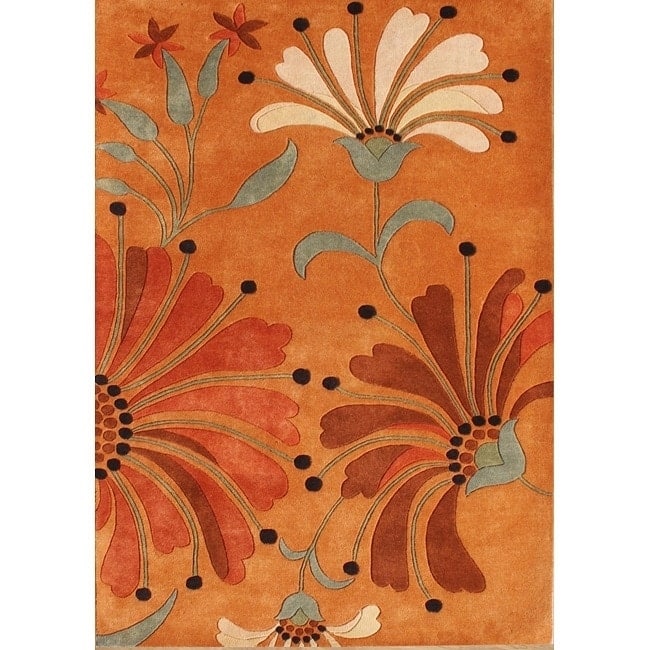 Alliyah Handmade Rust, Orange Rust, Burgundy, and Green Spruce New Zealand Blend Wool Rug - 5' x 8'