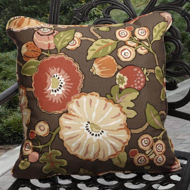Kate Indoor/ Outdoor Brown Floral Pillows Made With P. Kaufmann Fabric (Set of 2)