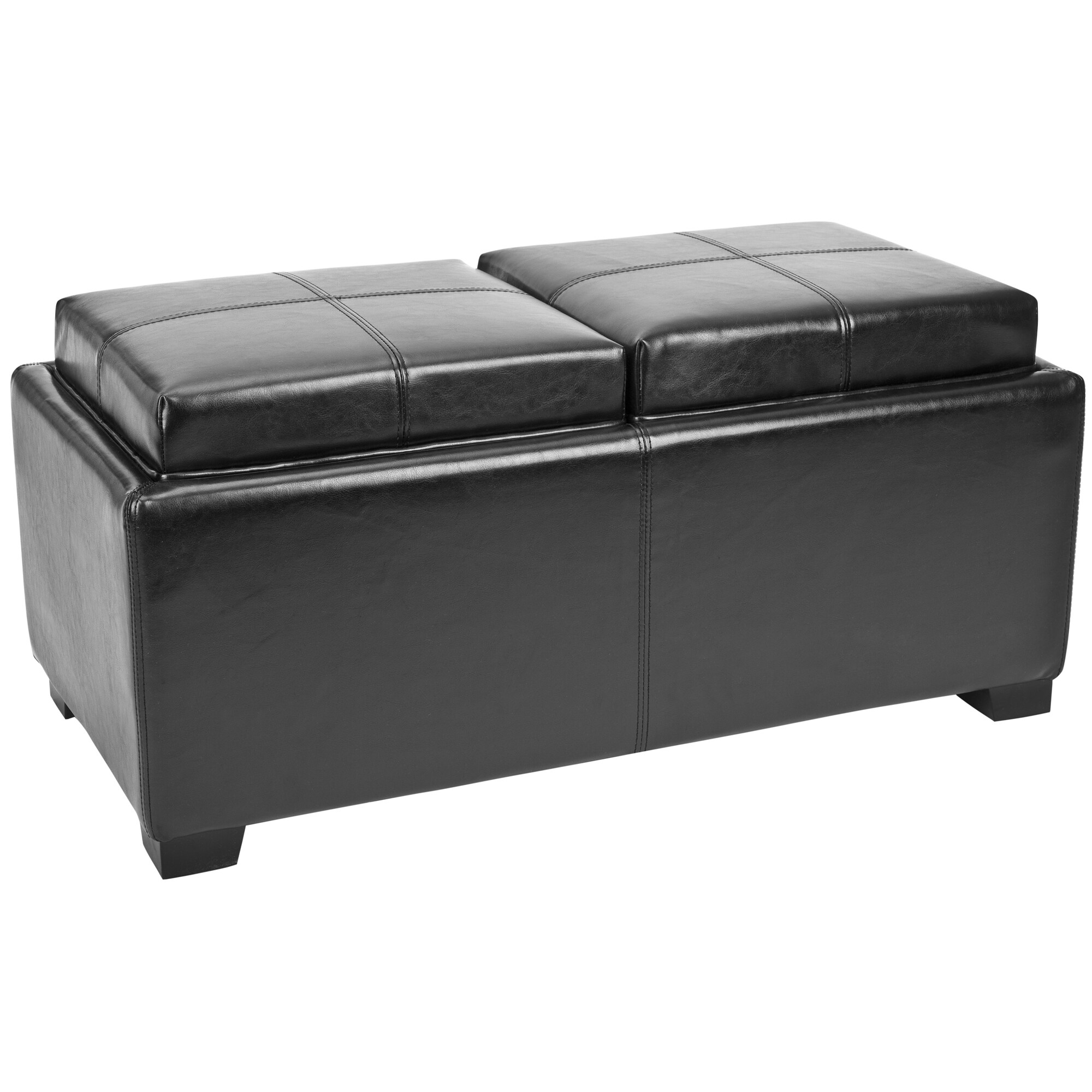Safavieh Broadway Double Tray Black Leather Storage Ottoman Black 36.2