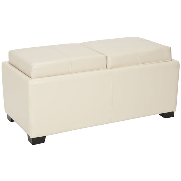 Safavieh Broadway Double Tray Flat Cream Leather Storage Ottoman Safavieh Ottomans