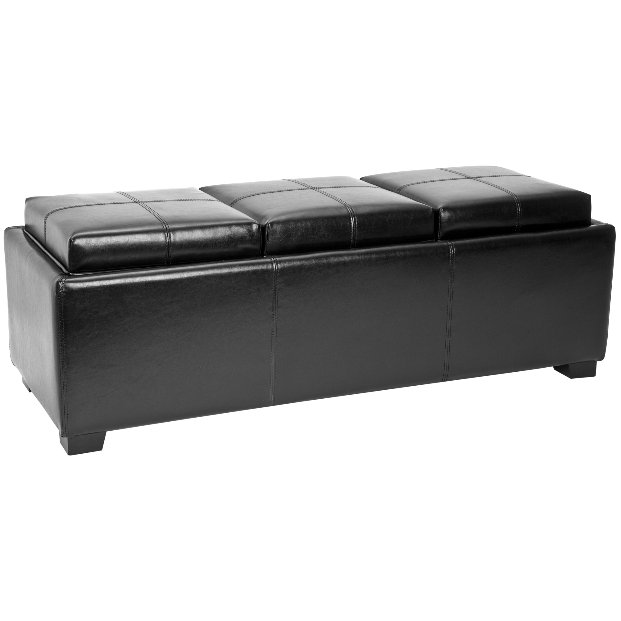 Broadway Triple Tray Black Leather Storage Ottoman Price $274.99 1.0