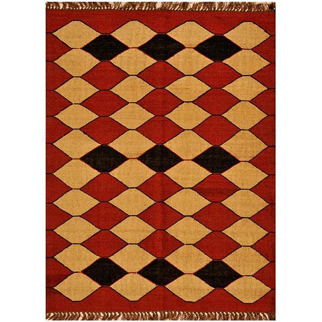 Hand woven Kilim Geometric Wool Rug (6 X 9)