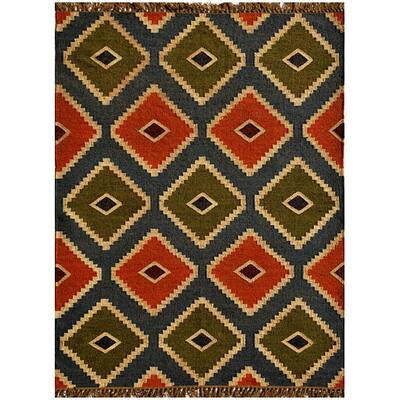 Handwoven Kilim Wool Geometric Rug - 5' x 8'