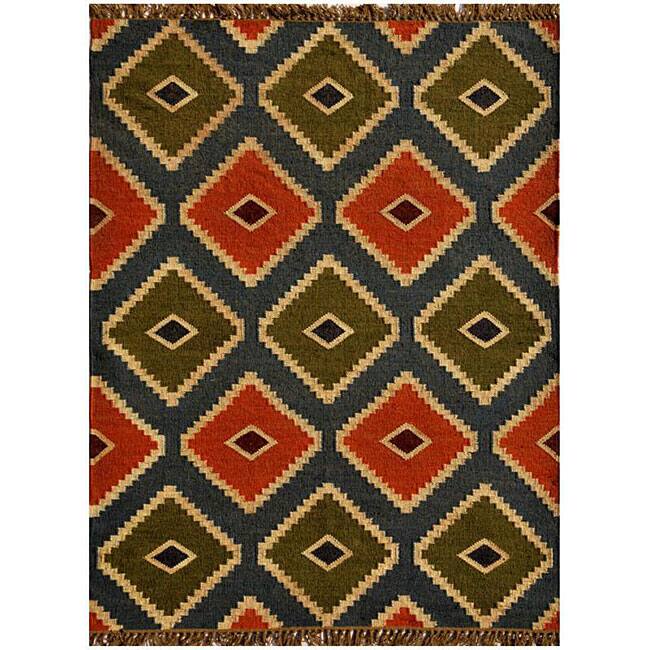 Handwoven Kilim Wool Geometric Rug - 5' x 8'