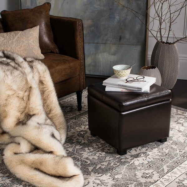 Safavieh Broadway Brown Leather Storage Ottoman