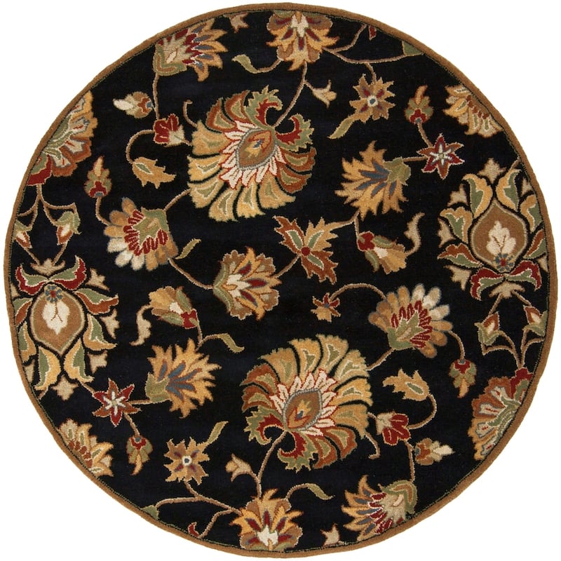 Livabliss Caper Handmade Floral Wool Area Rug - Black - 6' Round