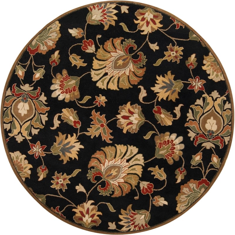 Livabliss Caper Handmade Floral Wool Area Rug - Black - 8' Round