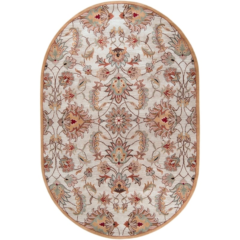 Handmade Trajan Persian Traditional Wool Area Rug - 6' x 9' Oval/Surplus - Camel - Runner/Oval