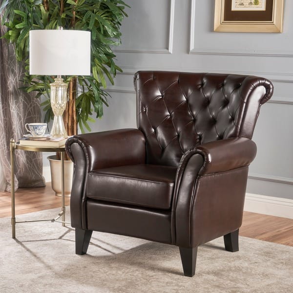 slide 1 of 9, Oversized Tufted Hazelnut Brown Leather Club Chair - 37.00" L x 35.25" W x 38.00" H