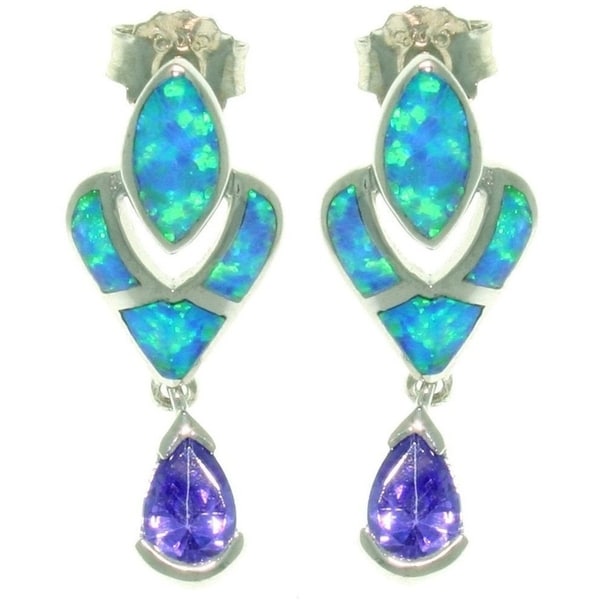 Brightt Dangle Style Blue Opal .925 Sterling Silver Earrings