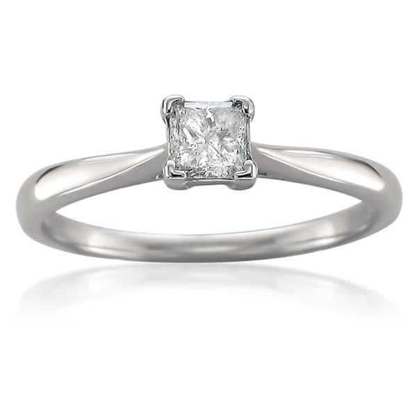 14k White Gold 1/3ct TDW Princess Diamond Solitaire Ring (I J, I1) Diamond Rings