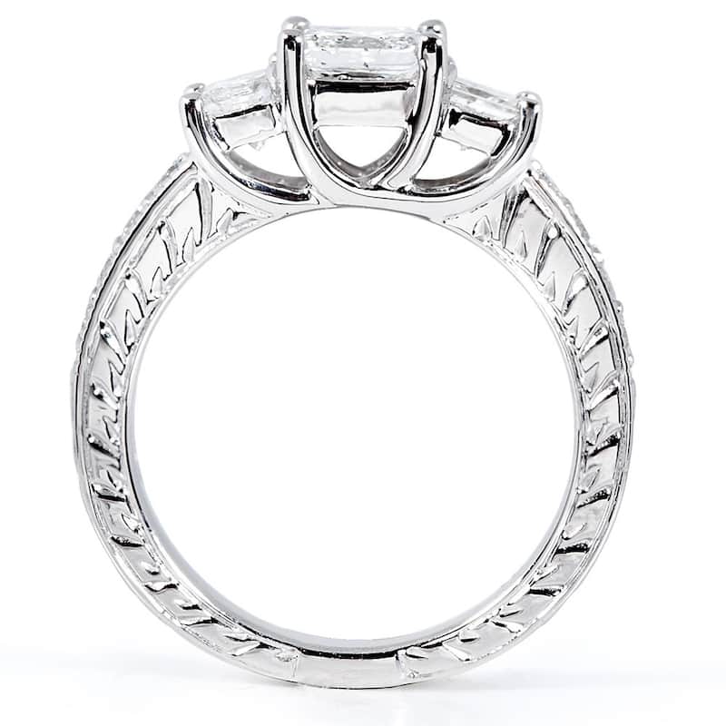Kobelli 1.85 Carats Natural Diamond 14k Solid White Gold Princess 3-Stone Vintage Style Josephine 3pc Bridal Set