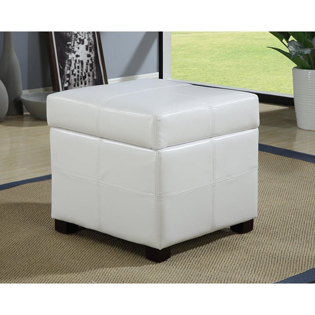 White Synthetic Leather Storage Cube with Wood Serving Tray
