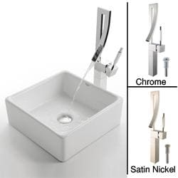 Kraus White Square Sink and Millennium Bathroom Faucet Kraus Sink & Faucet Sets