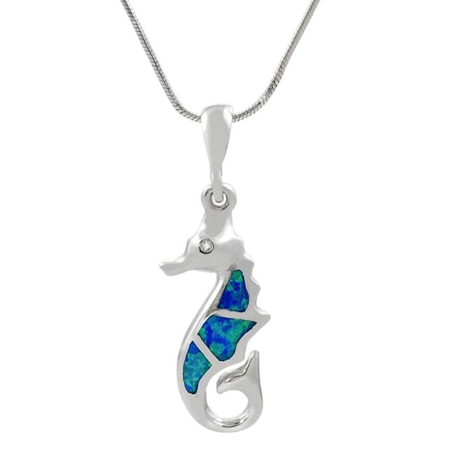 Tressa Sterling Silver Blue Opal Sea Horse Necklace Tressa Gemstone Necklaces