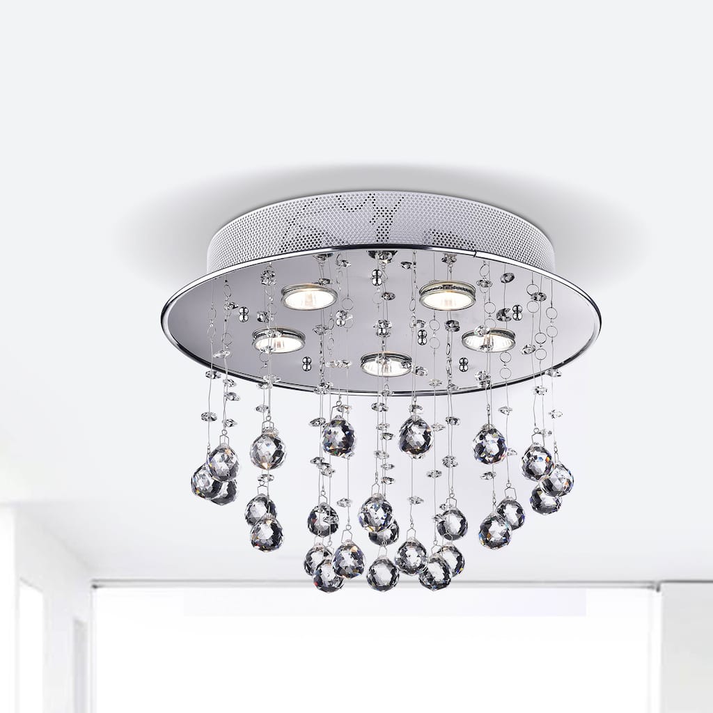 Floating Bubble Chrome and White 5-light Crystal Chandelier