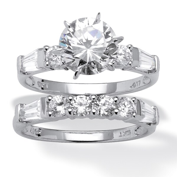 2 Piece 3.60 TCW Round Cubic Zirconia Bridal Ring Set in 10k White Gold Classic CZ