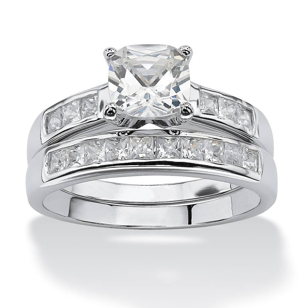 Platinum over Sterling Silver Cubic Zirconia Bridal Ring Set